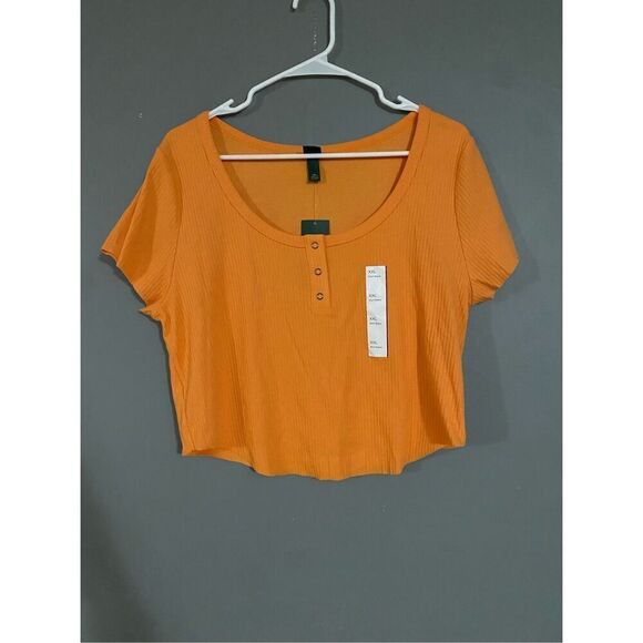 Wild Fable Orange Ribbed Button Short Sleeve Crop Top XXL NWT - Picture 1 of 7